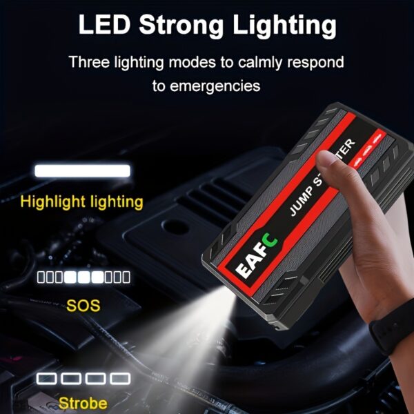Portable Car Jump Starter Power Bank - 12V Auto Starting Device with LED Light, Supports 12V Gasoline Cars Up to 3.0L, Emergency Booster for Safe and Reliable Jump Starting - Image 10