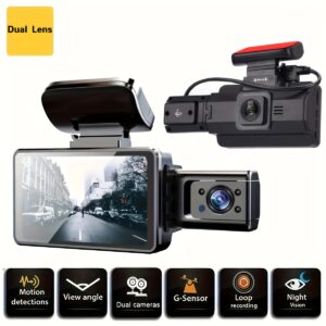 3 Inch Dual Lens Dash Cam For Cars, Front And Inside, Car Camera With Loop Recording, Night Vision, Wide Angle Car DVR Camera Car Video Recorder Vehicle Black Box