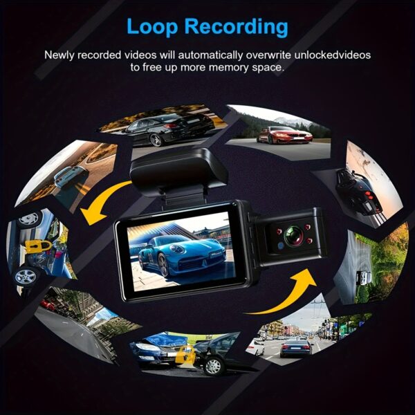 3 Inch Dual Lens Dash Cam For Cars, Front And Inside, Car Camera With Loop Recording, Night Vision, Wide Angle Car DVR Camera Car Video Recorder Vehicle Black Box - Bild 7