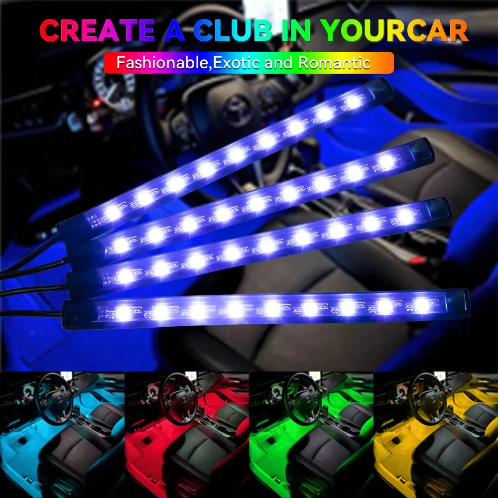 Neon 36 48 72 LED Car Interior Ambient Foot Light with USB Wireless Remote Music APP Control Auto RGB Atmosphere Decorative Lamp - Image 24