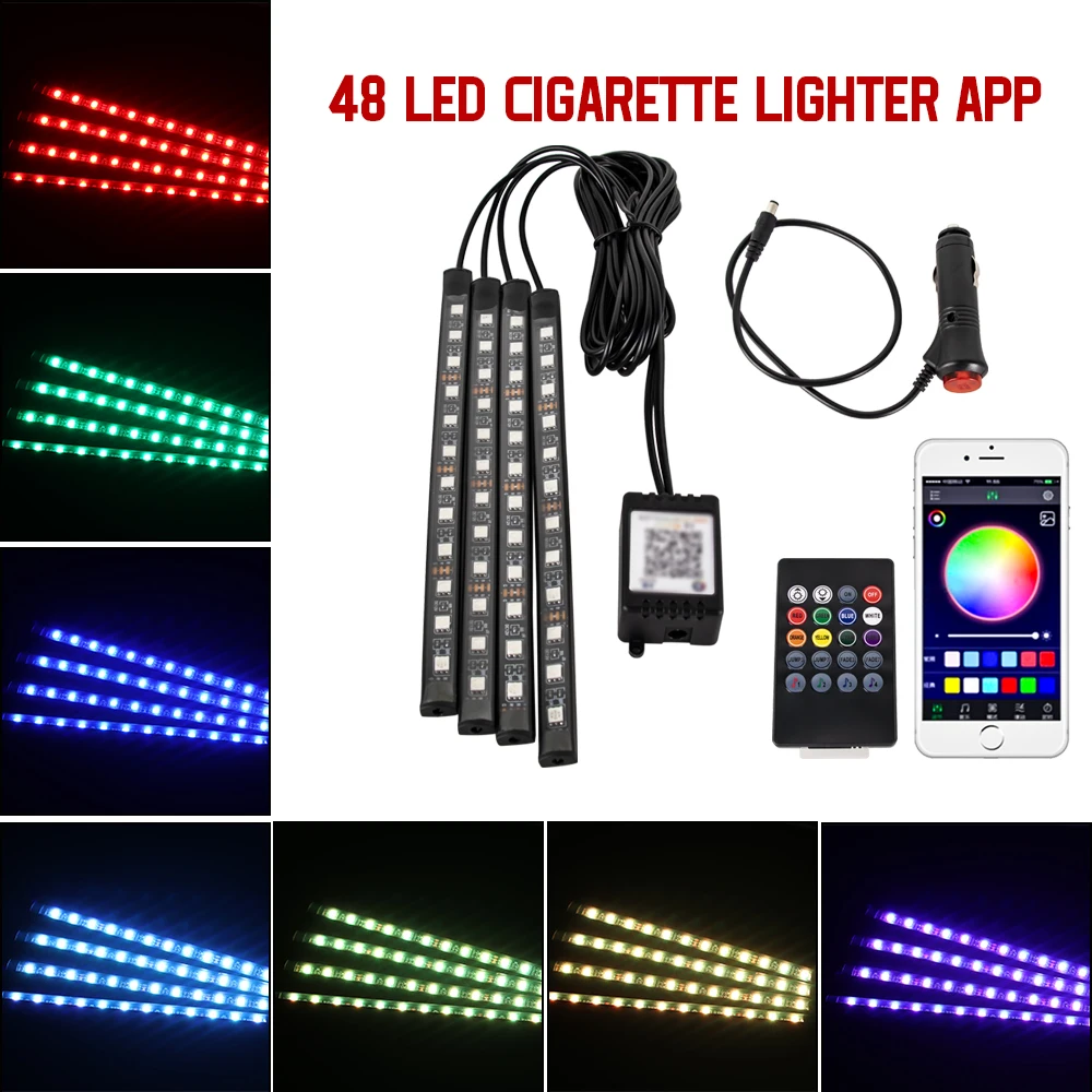 Neon 36 48 72 LED Car Interior Ambient Foot Light with USB Wireless Remote Music APP Control Auto RGB Atmosphere Decorative Lamp - Image 21
