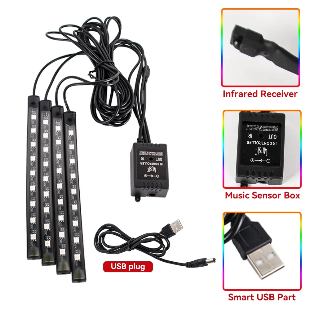 Neon 36 48 72 LED Car Interior Ambient Foot Light with USB Wireless Remote Music APP Control Auto RGB Atmosphere Decorative Lamp - Image 29
