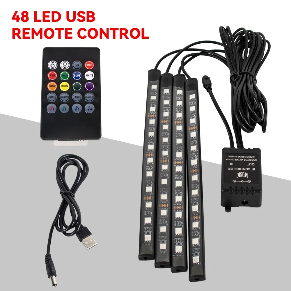 Neon 36 48 72 LED Car Interior Ambient Foot Light with USB Wireless Remote Music APP Control Auto RGB Atmosphere Decorative Lamp - Image 11
