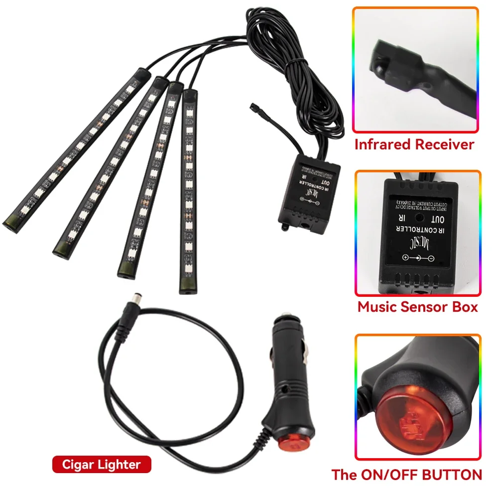 Neon 36 48 72 LED Car Interior Ambient Foot Light with USB Wireless Remote Music APP Control Auto RGB Atmosphere Decorative Lamp - Image 27