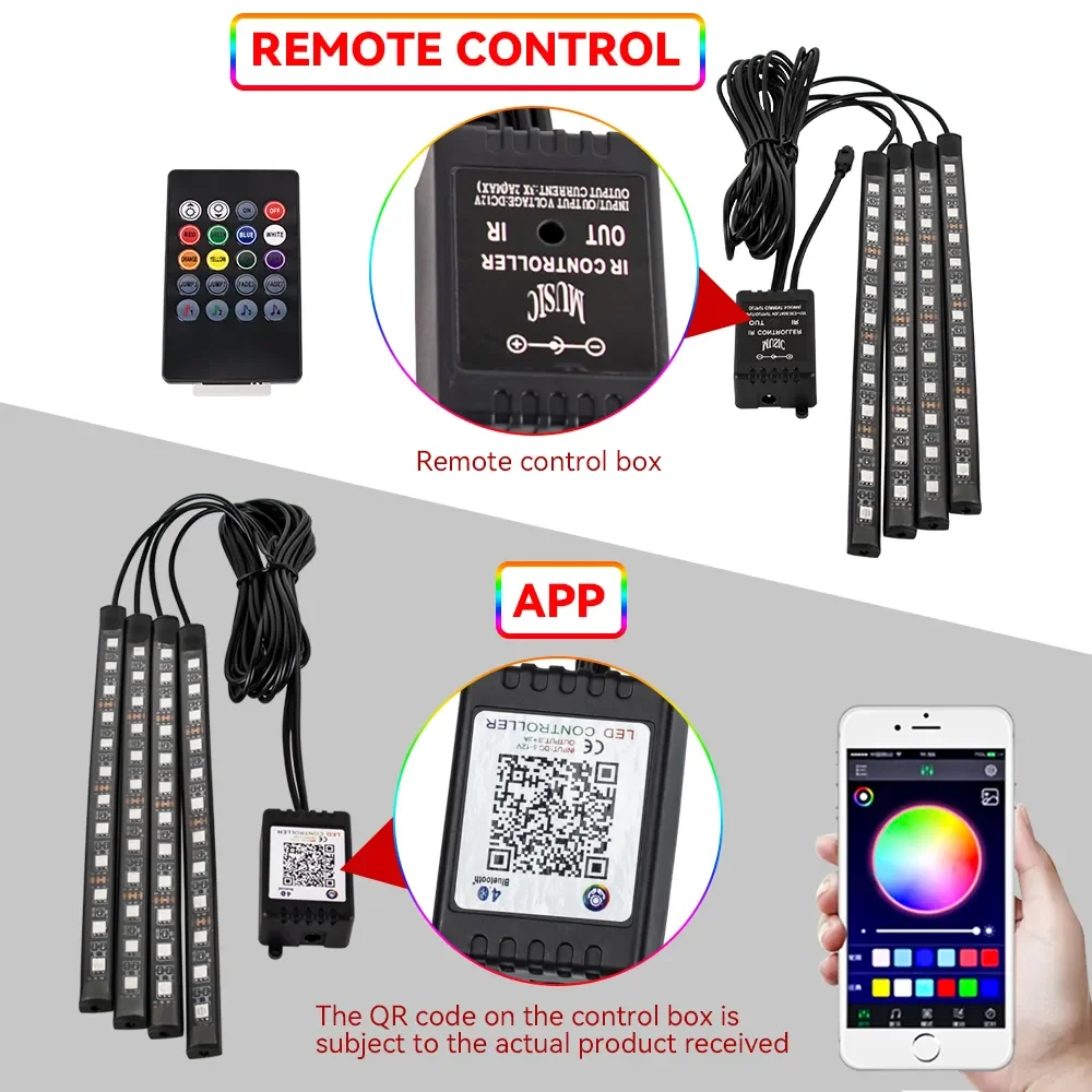 Neon 36 48 72 LED Car Interior Ambient Foot Light with USB Wireless Remote Music APP Control Auto RGB Atmosphere Decorative Lamp - Image 28