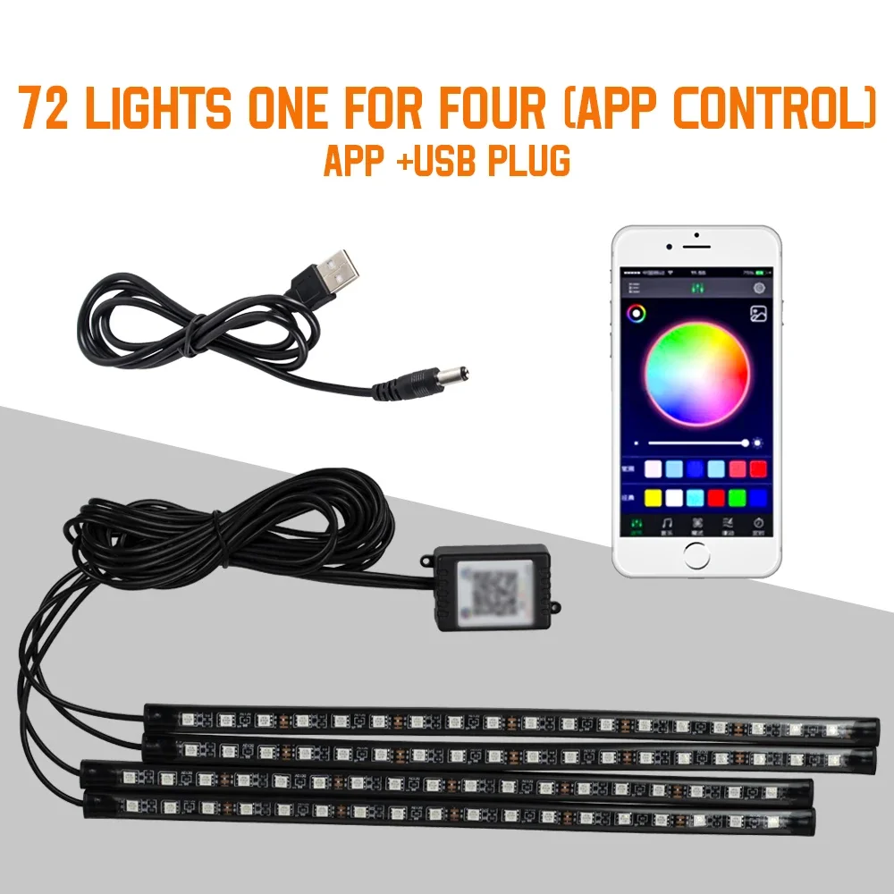 Neon 36 48 72 LED Car Interior Ambient Foot Light with USB Wireless Remote Music APP Control Auto RGB Atmosphere Decorative Lamp - Image 17