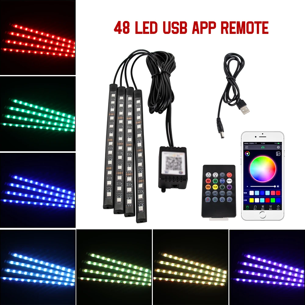 Neon 36 48 72 LED Car Interior Ambient Foot Light with USB Wireless Remote Music APP Control Auto RGB Atmosphere Decorative Lamp - Image 22