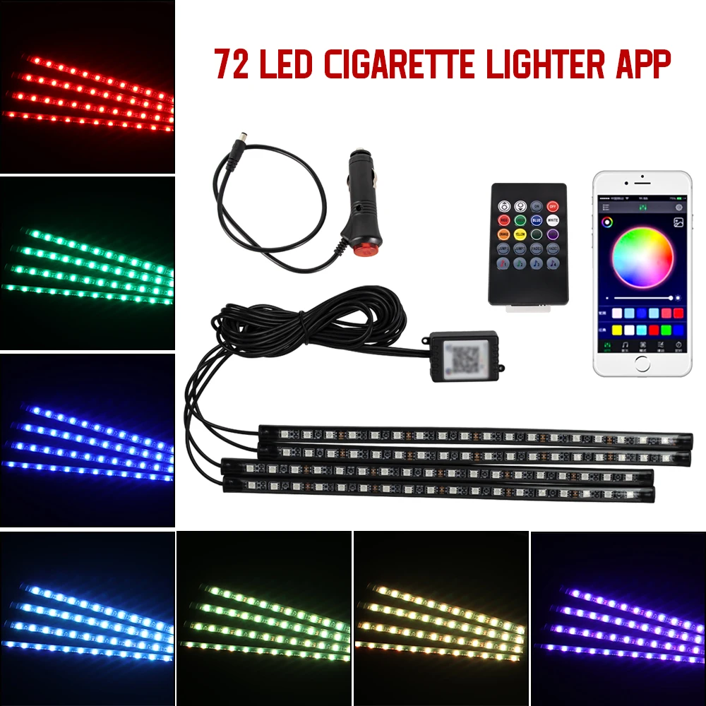 Neon 36 48 72 LED Car Interior Ambient Foot Light with USB Wireless Remote Music APP Control Auto RGB Atmosphere Decorative Lamp - Image 19
