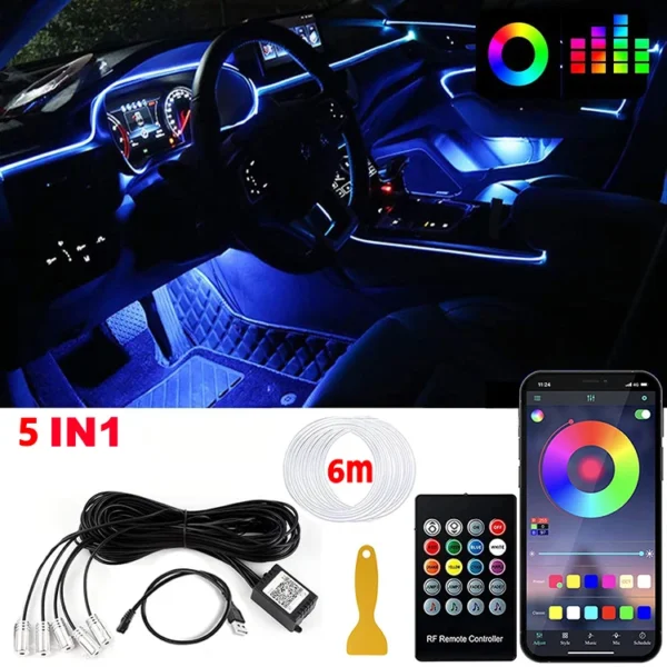LED Car Interior Ambient Strip Lights RGB Fiber Optic Atmosphere Neon Lighting Kit W/ APP Remote Control Auto Decorative Lamps - Image 11