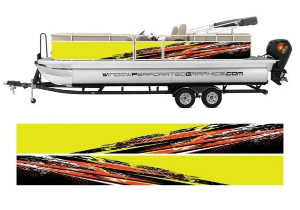 Red and Yellow Abstract Modern Lines Graphic Boat Vinyl Wrap Decal Fishing Bass Pontoon Sportsman Tenders Console Bowriders Deck