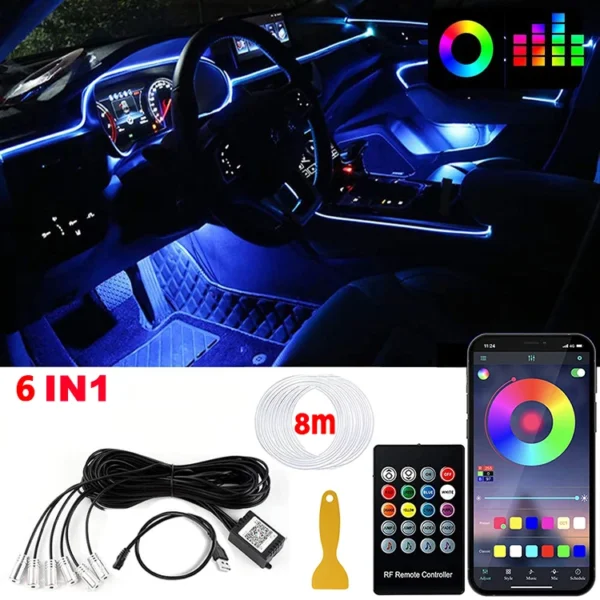 LED Car Interior Ambient Strip Lights RGB Fiber Optic Atmosphere Neon Lighting Kit W/ APP Remote Control Auto Decorative Lamps - Image 12