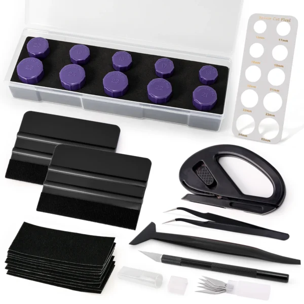 EHDIS Car Paint Protective Film Parking Sensor Hole Cut Out Tool Set 16mm~25mm Diameter Circle Cutting Template for Vinyl Wraps
