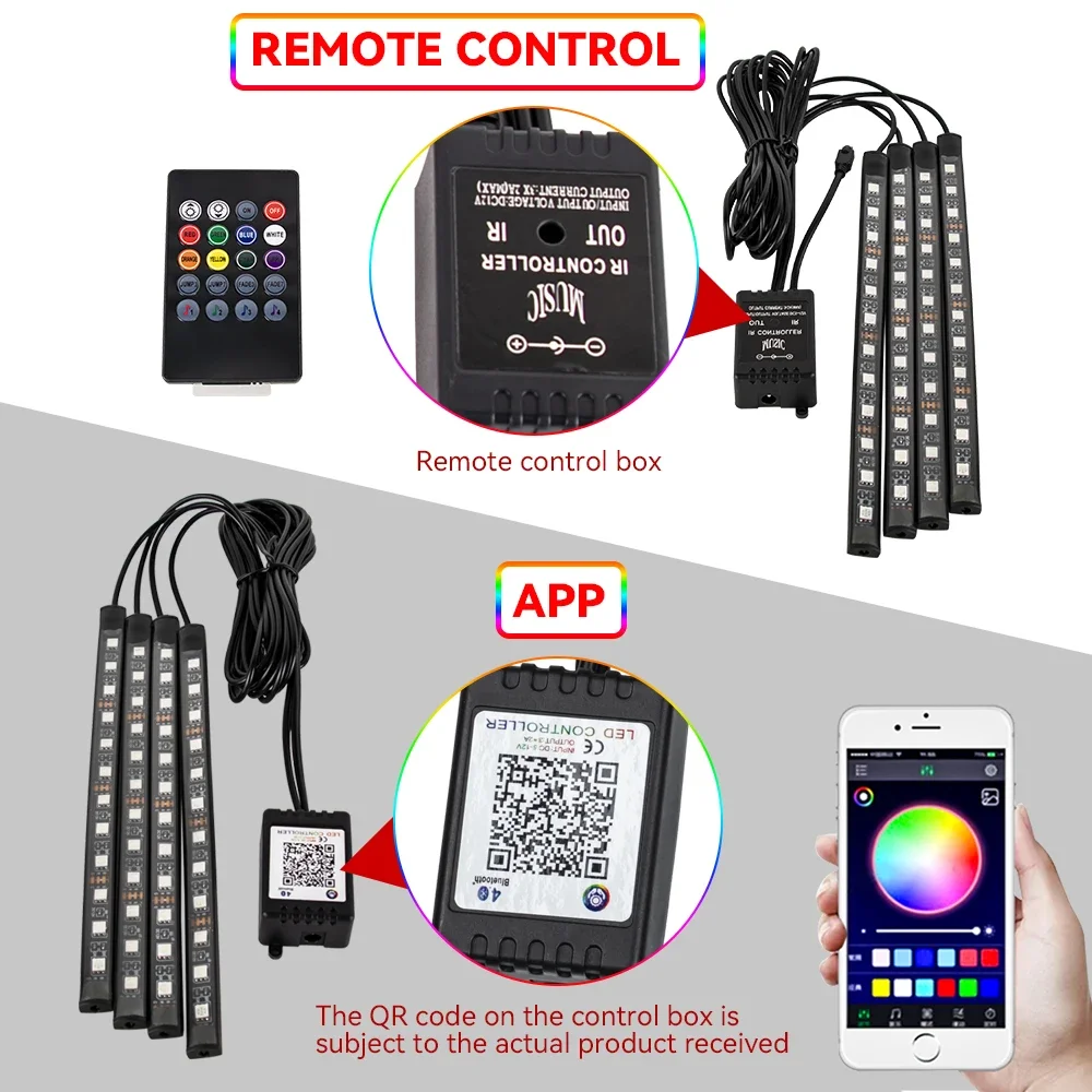 Neon 36 48 72 LED Car Interior Ambient Foot Light with USB Wireless Remote Music APP Control Auto RGB Atmosphere Decorative Lamp - Image 4