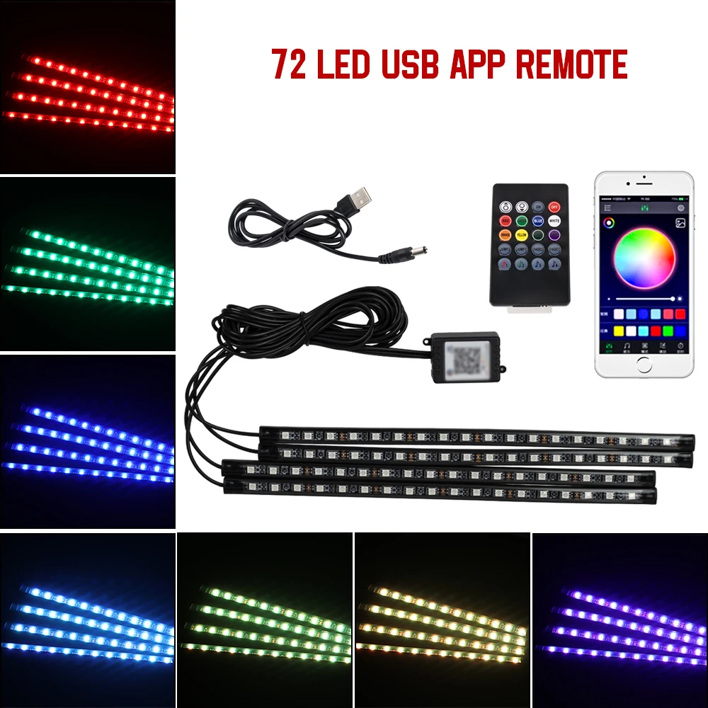 Neon 36 48 72 LED Car Interior Ambient Foot Light with USB Wireless Remote Music APP Control Auto RGB Atmosphere Decorative Lamp - Image 20