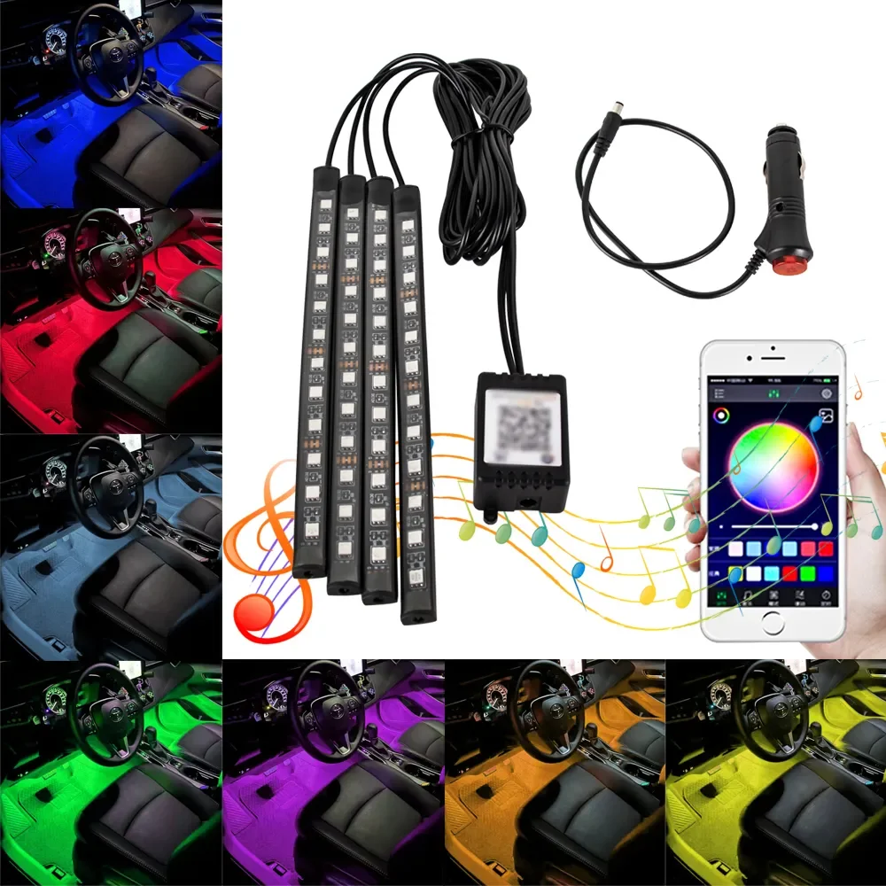 Neon 36 48 72 LED Car Interior Ambient Foot Light with USB Wireless Remote Music APP Control Auto RGB Atmosphere Decorative Lamp - Image 23