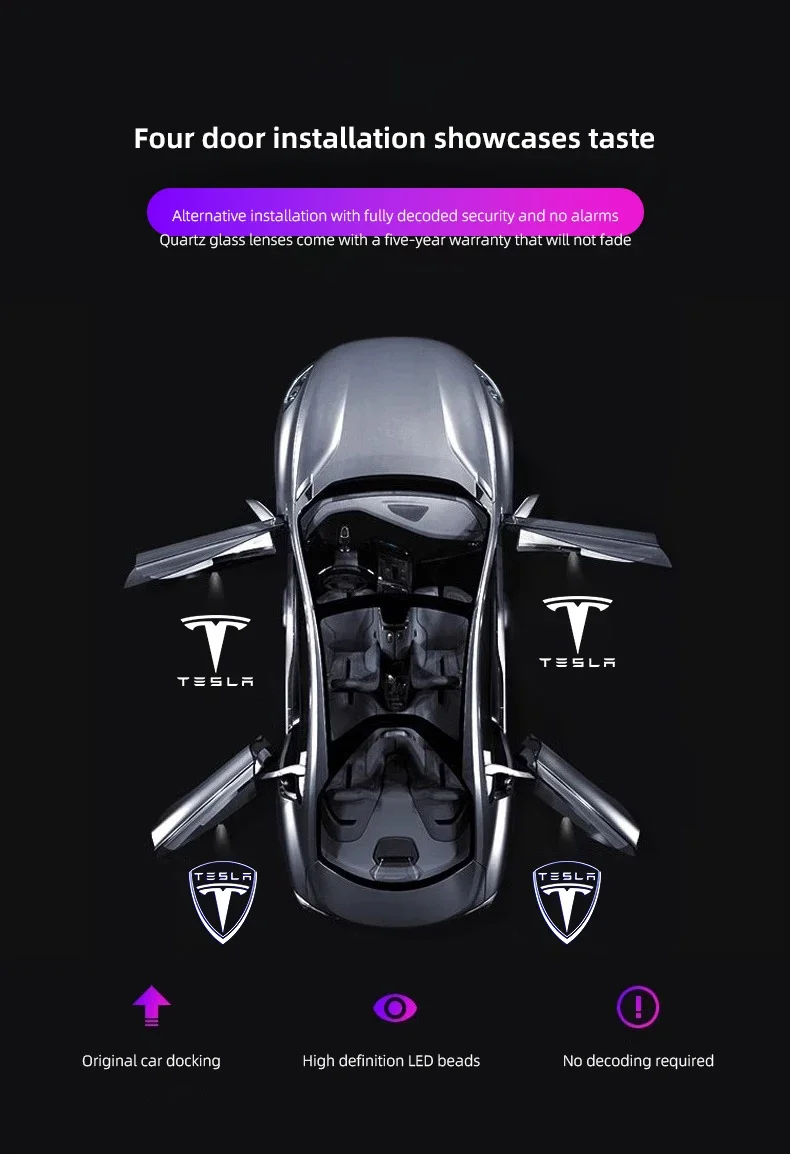 Tesla 2Pcs Car Door Projector Welcome Lights Accessories For Tesla Model 3 S X Y Cybertruck Roadster SpaceX Car Accessories - Image 23